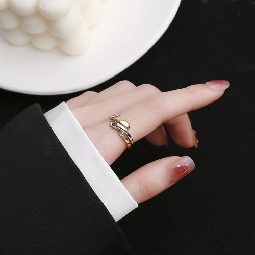 Wholesale S925 Sterling Silver Plated Punk Style Two Piece Geometric Twist Open Rings Adjustable Color Block Jewelry Party Gifts