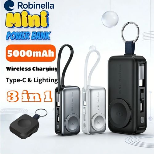 FONTASTIC 265518 Mini Power Bank 3in1 5000 mAh con 2 puertos USB-C™, negro y gris
