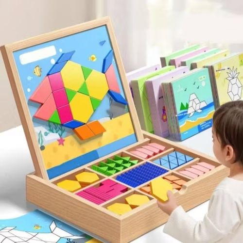 ✨Wooden Magnetic Block Puzzle Set 📦 Safe wooden blocks spark kids   creativity 🧱. Neat storage box 🎀, portable for trips👶. Great gift to cut kids   screen‑time for family play.