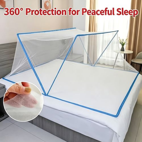 🦟 Folding Mosquito Net, Blue & Pink Polyester Mesh ✨ Quick Installation, No Assembly Required 🎒 Lightweight & Portable 🏡 Ideal Choice for Home Use with Elegant Minimalist Design