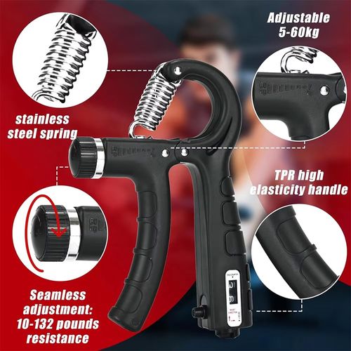 5-60Kg Adjustable Grip Strength Trainer with Finger Exerciser Hand Grip Strengthener for Muscle Building and Injury Recover