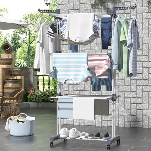 🧺✨ Maximize your space with the Sakerplus Foldable Extensible Stainless Steel Drying Rack! Four tiers of drying, pull-out rods, and extendable arms give you plenty of room—yet it folds flat and rolls away when not in use. 🏡🚿 Rust-resistant steel frame, lockable wheels, and tool-free setup make laundry time easier in apartments, family