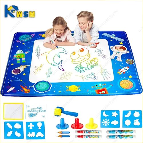 Kids Magic Water Canvas Aqua Doodle Mat Reusable Mess-Free Painting Pad Educational Toy with Pens Stamps No Mess Gift for Toddle