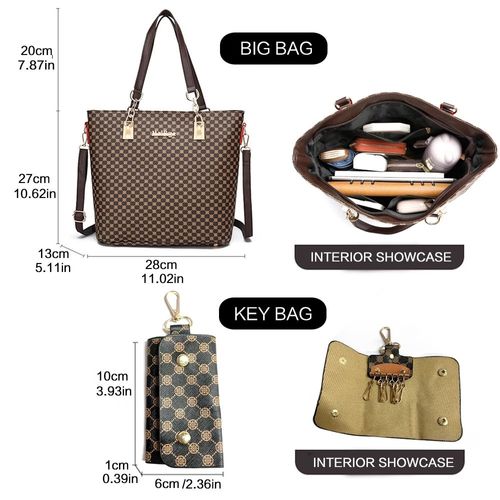 🌸6-piece multi-functional tote bag set. 🪻Stylish and simple floral print design. High-quality leather. 🌿Large capacity. Shoulder  crossbody bag. ✨A must-have for daily commutes and travel.