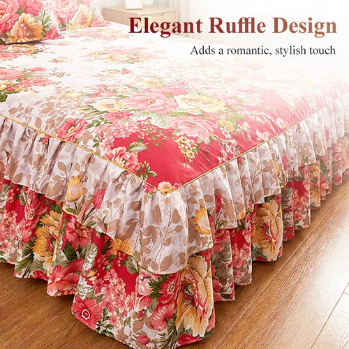 3-Piece Floral Ruffled Bed Skirt Set