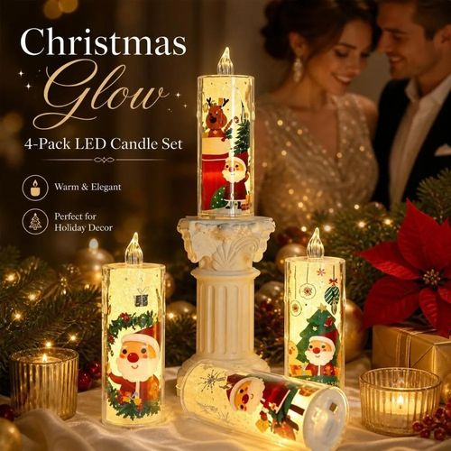 4pcs Battery Powered LED Candle Light Set Santa Claus Plastic Holiday Night Lights Silent Christmas Decoration