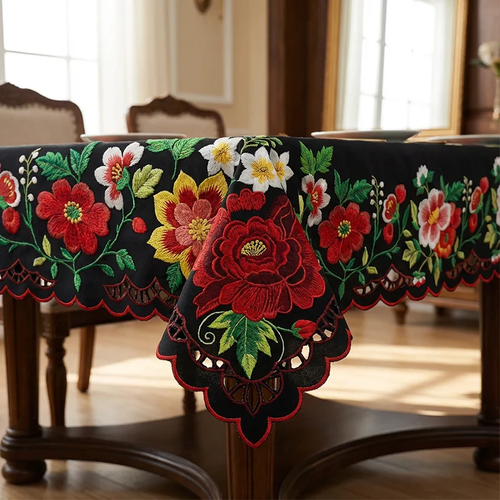 ⏳Mexican Floral Tablecloth with Scalloped Edge🏵️