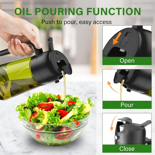 Cooking Oil Dispenser Sprayer for Cooking 2 in 1 Spray and Pour Dark Green Glass Oil Bottle with Stickers,16oz  470ml Oil Sprayer