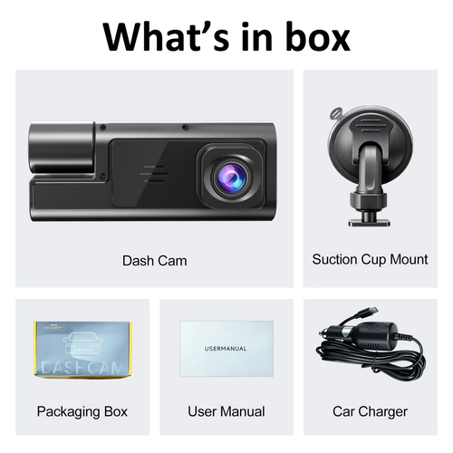 Dash Cam  Front   Interior Dual-Recording  1080P Front    720P Interior, 170° Wide-Angle Lens with Night Vision, Compact In-Car DVR, 24-Hour Parking Monitoring, Loop Recording, G-Sensor (SD card not included)
