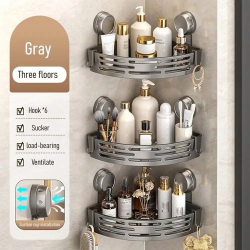 2pcsBathroom Corner Shelf No Drilling Shower Rack Bathroom Storage Rack with Strong Suction Cups No-drill Corner Shower Shelf