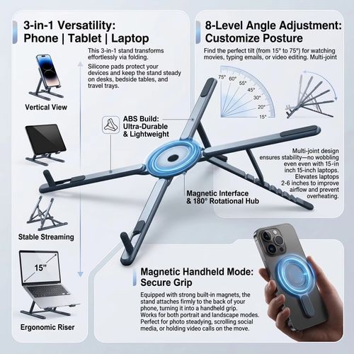 New Magnetic Aluminum Alloy Flat Panel Bracket, Portable Multi-Function Flat Panel Phone Notebook Universal Phone Bracket