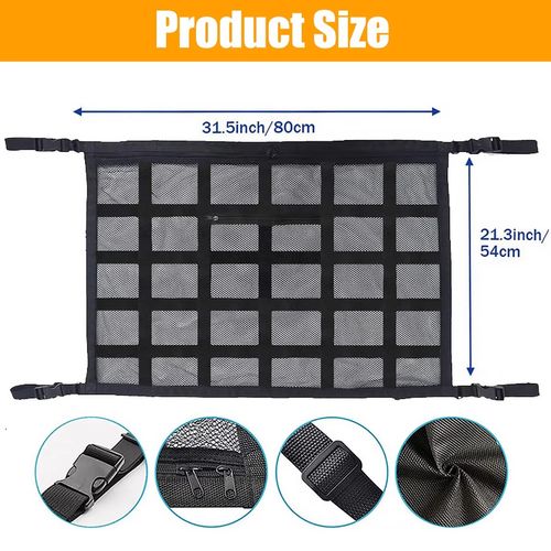 Car Strong Net Bag Load-Bearing Mesh Car Roof Storage Capacity Car Ceiling Auto Accessories Organizer Large Journey Space Saving