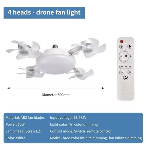 4 Heads Drone Style E27 Ceiling Fan Light 2-in-1 AC85-265V Three Colors LED Fan Lamp With Remote Control For Home Restaurant