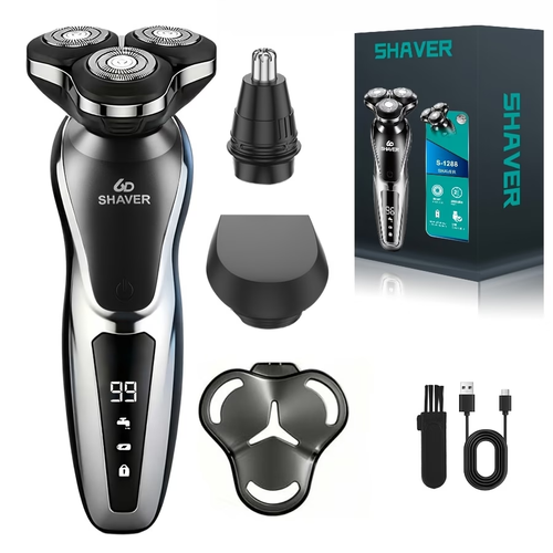 Men is Electric Shaver, 3in1 Multifunctional Shaver  Shaving, Sideburn Trimming, and Nose Hair Trimming   USB Rechargeable, Digital Display  A Perfect Holiday Gift for Men