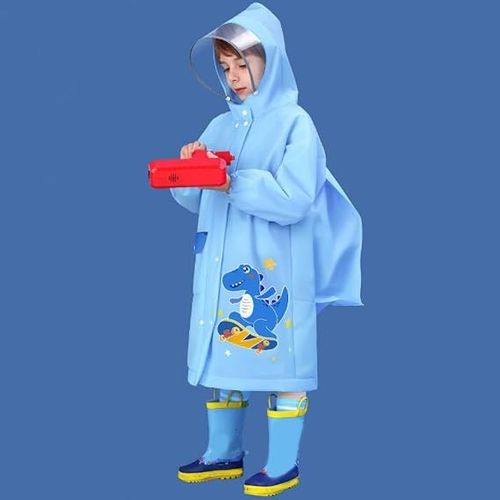 Children's Raincoat Kindergarten Primary School Student's Cartoon Rain Cape With Schoolbag Pocket Boys Girls Rainwear