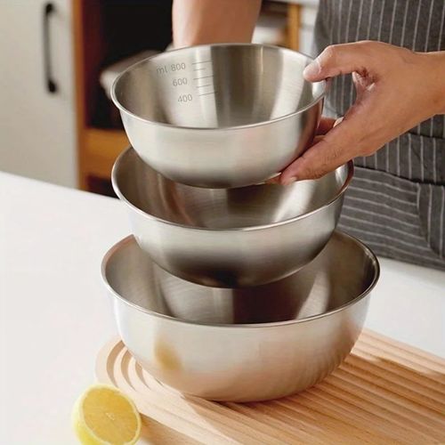 1-3 Stainless Steel Bowl Set with Scale for Cooking Baking Food Storage Large Capacity Mixing Bowls for Home Kitchen Essentials
