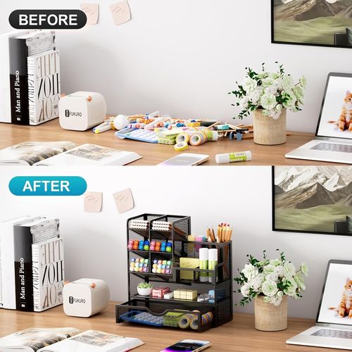 Multi-functional Storage Locker Large Capacity Metal Pen Holder Stationery Storage Rack Desk Accessories Home Office Organizer