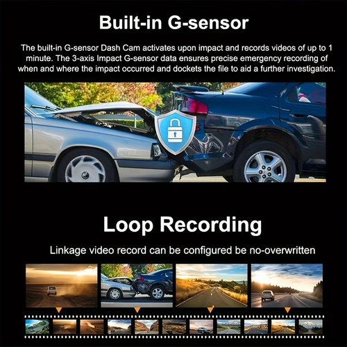 Dash Cam  Front   Interior Dual-Recording  1080P Front    720P Interior, 170° Wide-Angle Lens with Night Vision, Compact In-Car DVR, 24-Hour Parking Monitoring, Loop Recording, G-Sensor (SD card not included)