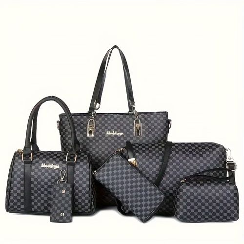 🌸6-piece multi-functional tote bag set. 🪻Stylish and simple floral print design. High-quality leather. 🌿Large capacity. Shoulder  crossbody bag. ✨A must-have for daily commutes and travel.