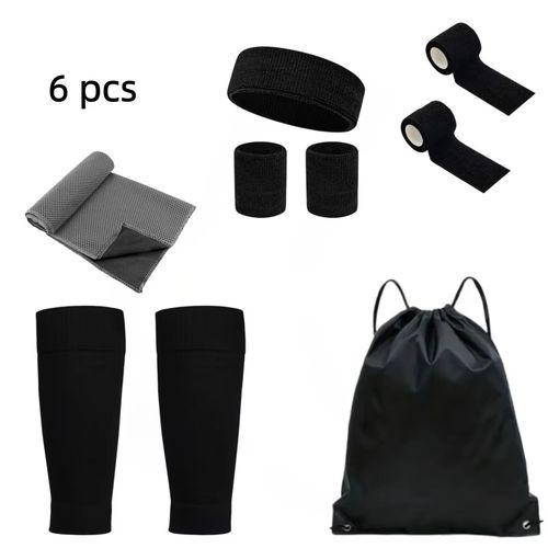 6Piece Set Soccer Basketball Sports Headband  Wristband Breathable Towel Bandage  Compression Socks Leg Sleeves and Soccer Bag.
