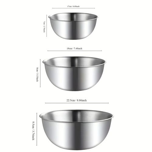 1-3 Stainless Steel Bowl Set with Scale for Cooking Baking Food Storage Large Capacity Mixing Bowls for Home Kitchen Essentials