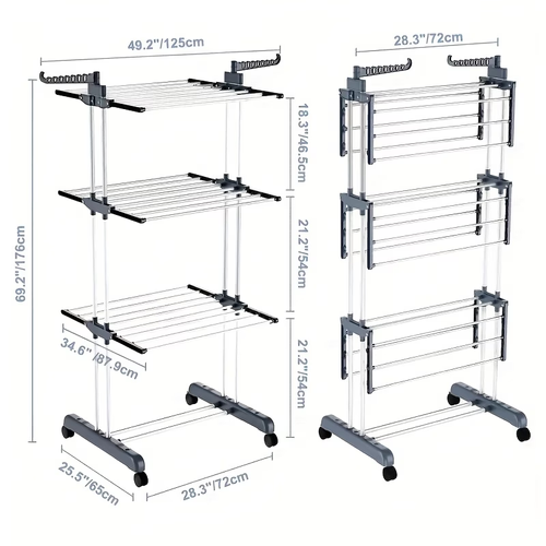 🧺✨ Maximize your space with the Sakerplus Foldable Extensible Stainless Steel Drying Rack! Four tiers of drying, pull-out rods, and extendable arms give you plenty of room—yet it folds flat and rolls away when not in use. 🏡🚿 Rust-resistant steel frame, lockable wheels, and tool-free setup make laundry time easier in apartments, family