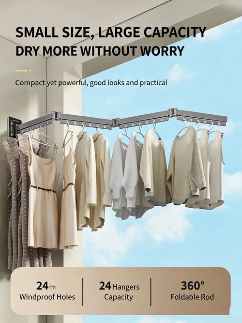 Space‑Saver Clothes Drying Rack Organizer, Storage Box, Organizers, Storage Organizer Two‑section Tri‑fold Retractable Clothes Drying Rack For