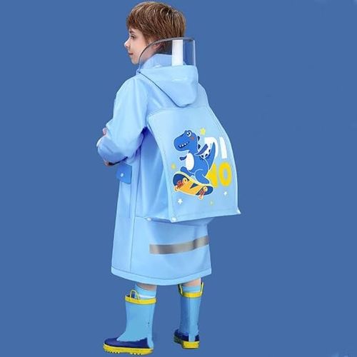 Children's Raincoat Kindergarten Primary School Student's Cartoon Rain Cape With Schoolbag Pocket Boys Girls Rainwear