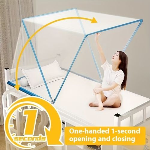 🦟 Folding Mosquito Net, Blue & Pink Polyester Mesh ✨ Quick Installation, No Assembly Required 🎒 Lightweight & Portable 🏡 Ideal Choice for Home Use with Elegant Minimalist Design