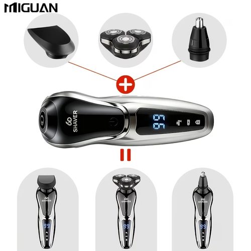 Men is Electric Shaver, 3in1 Multifunctional Shaver  Shaving, Sideburn Trimming, and Nose Hair Trimming   USB Rechargeable, Digital Display  A Perfect Holiday Gift for Men