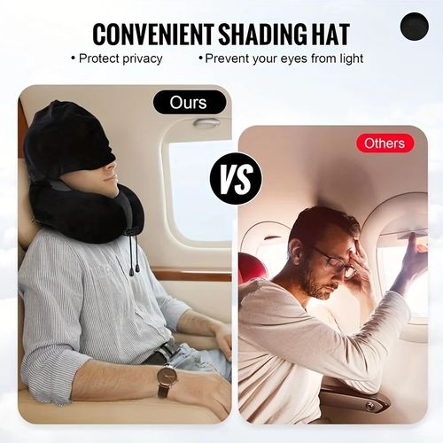 Memory Foam Hooded U-Shaped Travel Pillow with Detachable Cover Portable Neck Support for Airplane Office Nap Car and Home Use