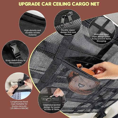 Car Strong Net Bag Load-Bearing Mesh Car Roof Storage Capacity Car Ceiling Auto Accessories Organizer Large Journey Space Saving