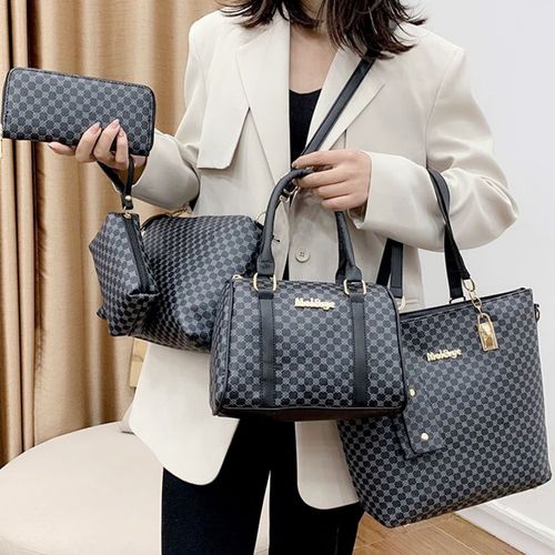 🌸6-piece multi-functional tote bag set. 🪻Stylish and simple floral print design. High-quality leather. 🌿Large capacity. Shoulder  crossbody bag. ✨A must-have for daily commutes and travel.