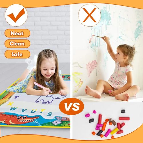 Kids Magic Water Canvas Aqua Doodle Mat Reusable Mess-Free Painting Pad Educational Toy with Pens Stamps No Mess Gift for Toddle