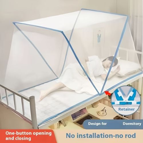 🦟 Folding Mosquito Net, Blue & Pink Polyester Mesh ✨ Quick Installation, No Assembly Required 🎒 Lightweight & Portable 🏡 Ideal Choice for Home Use with Elegant Minimalist Design