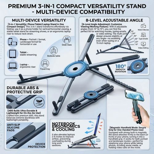 New Magnetic Aluminum Alloy Flat Panel Bracket, Portable Multi-Function Flat Panel Phone Notebook Universal Phone Bracket