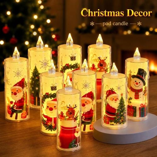 4pcs Battery Powered LED Candle Light Set Santa Claus Plastic Holiday Night Lights Silent Christmas Decoration