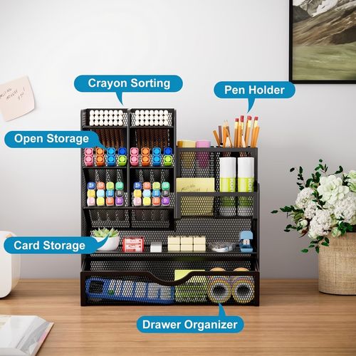 Multi-functional Storage Locker Large Capacity Metal Pen Holder Stationery Storage Rack Desk Accessories Home Office Organizer
