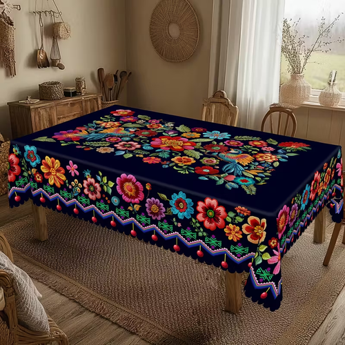 ⏳Mexican Floral Tablecloth with Scalloped Edge🏵️