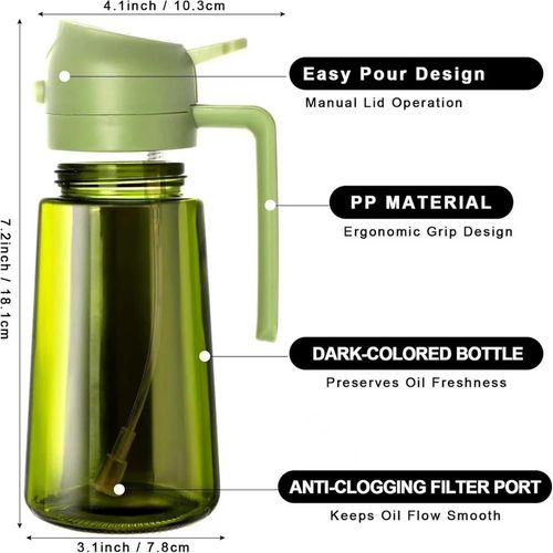 Cooking Oil Dispenser Sprayer for Cooking 2 in 1 Spray and Pour Dark Green Glass Oil Bottle with Stickers,16oz  470ml Oil Sprayer