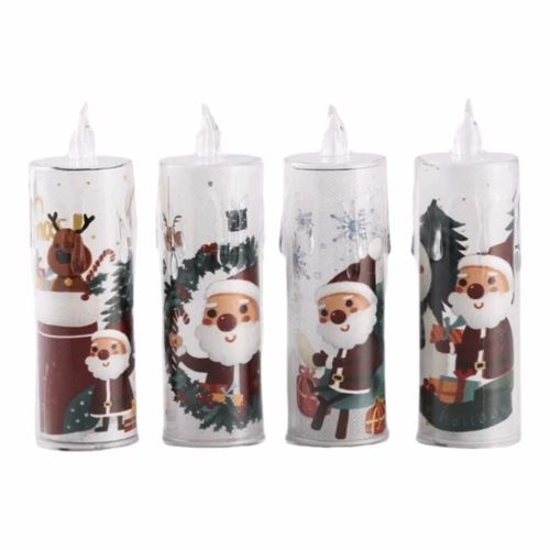 4pcs Battery Powered LED Candle Light Set Santa Claus Plastic Holiday Night Lights Silent Christmas Decoration