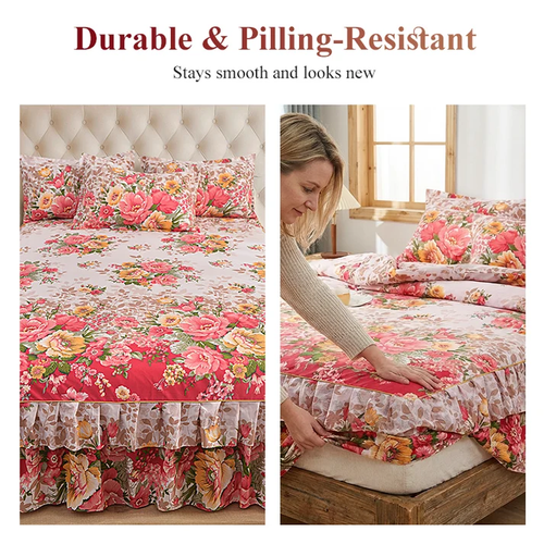 3-Piece Floral Ruffled Bed Skirt Set