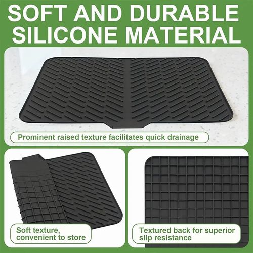 Silicone Dish Drying Mat Non-slipping Heat-Resistant Kitchen Hygienic Drying Pad Foldable Dish Rack Mat with Built-in Drain Lip