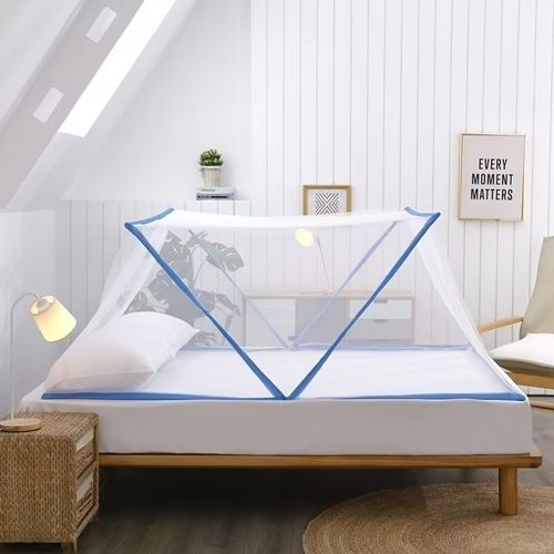 🦟 Folding Mosquito Net, Blue & Pink Polyester Mesh ✨ Quick Installation, No Assembly Required 🎒 Lightweight & Portable 🏡 Ideal Choice for Home Use with Elegant Minimalist Design
