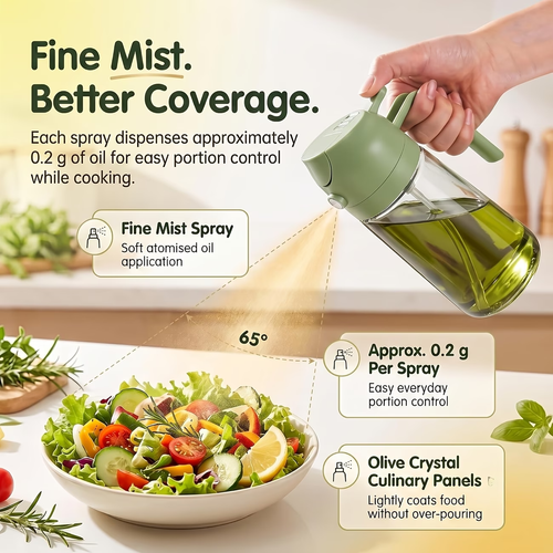 Cooking Oil Dispenser Sprayer for Cooking 2 in 1 Spray and Pour Dark Green Glass Oil Bottle with Stickers,16oz  470ml Oil Sprayer