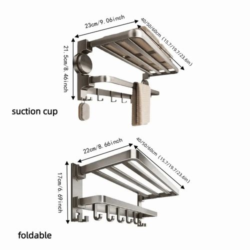 50cm Bathroom Towel Rack Suction Cup No Drilling Bathroom Storage Rack Space Saving Foldable Wall Mount Towel Holder Home