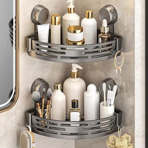2pcsBathroom Corner Shelf No Drilling Shower Rack Bathroom Storage Rack with Strong Suction Cups No-drill Corner Shower Shelf