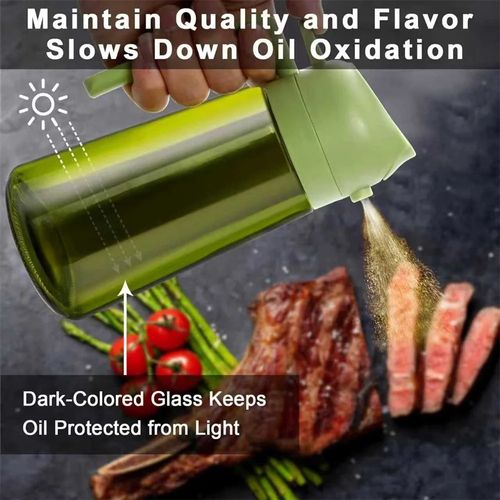 Cooking Oil Dispenser Sprayer for Cooking 2 in 1 Spray and Pour Dark Green Glass Oil Bottle with Stickers,16oz  470ml Oil Sprayer