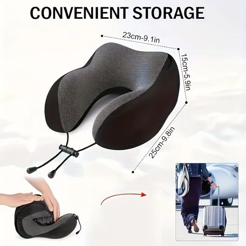 Memory Foam Hooded U-Shaped Travel Pillow with Detachable Cover Portable Neck Support for Airplane Office Nap Car and Home Use