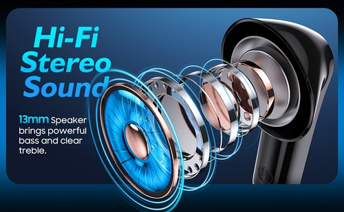 Bluetooth Earbuds with 40-Hour Battery Life (via Charging Case) – V5.3, Touch-Controlled, Hi-Fi Stereo, ENC Noise-Canceling Microphone, LED Battery Display, Deep Bass, Crystal-Clear Calls – Ideal for Sports and Fitness